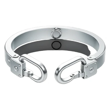 Minimalistic metallic handcuffs emoji, black and white, reflective metal, simple flat vector design, futuristic minimal style sticker