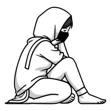 woman sitting on floor in profile view crying with face covered by arms sticker