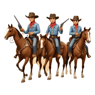Icon for Western: A vintage movie poster-style design with cowboys on horseback, dusty desert landscape, and a setting sun. Include cowboy hats, revolvers, and an old saloon. The design should have bold typography and a retro cinematic feel. Transparent background. sticker