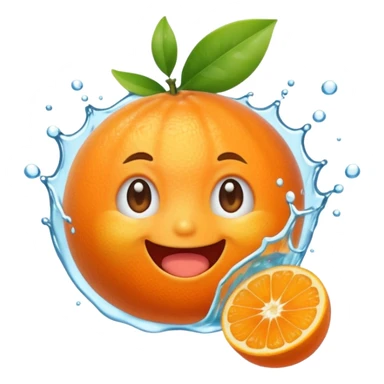 Cute emoji of a super-sweet mandarin orange with a fizzy soda-like feeling, juicy splash, bright orange color, happy expression, kawaii style, transparent background. sticker