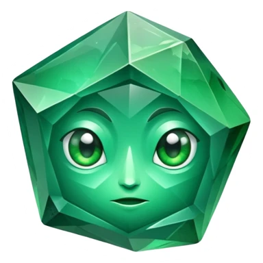 very sharp green gem mineral , multiple irregular chunks, very shiny with two eyes sticker