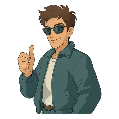 ghibli style cool guy giving a thumbs up, no background sticker