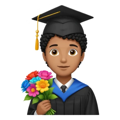 Graduated Students, Male,  brown skin, black curly hair, wearing graduation cap, holding bouquet of flowers
 sticker