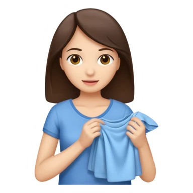 brunette woman holding laundry sticker
