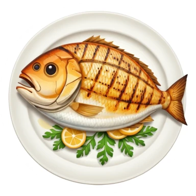 create a Whole Grilled Fish


Camera angle: slightly elevated top-down view with a gentle bird’s-eye perspective (about 15–20°), identical perspective and scaled do not add anything  on plate  sticker
