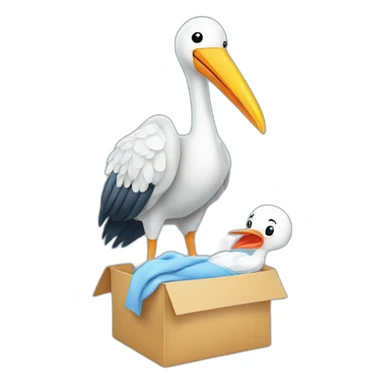 stork delivering a baby boy in fabric held in its beak sticker