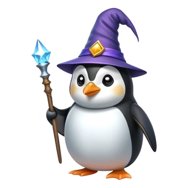 a penguin wearing a wizard hat and holding a magic wand sticker