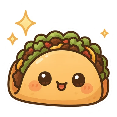 Sparkling chibi sticker style tacos, cute and exaggerated sticker