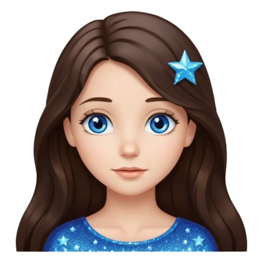 brunette long hair girl with blue eyes sparkling with love glitter and stars instead of eyes sticker