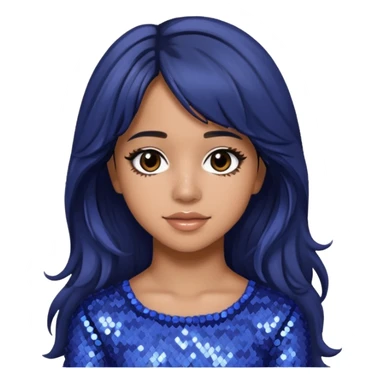 Camila Cabello from Fifth Harmony with long dark brown hair, periwinkle sequin outfit sticker