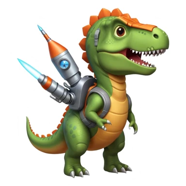 rocket-propelled dinosaur portrait, head and shoulders only, cute T-rex face, rocket pack visible behind shoulders, glowing thrusters, 3D cartoon, mobile game icon style, clean background, no text, no watermark sticker