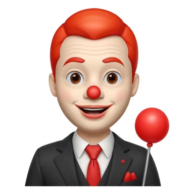 A 3D cartoon man with a red clown nose, smiling expression, wearing a suit, soft lighting, realistic Memoji-style. sticker