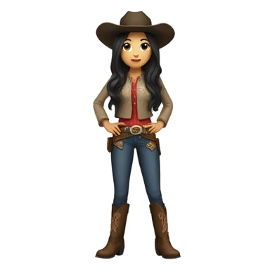Asian girl with long dark hair wearing western attire and cowboy boots  sticker