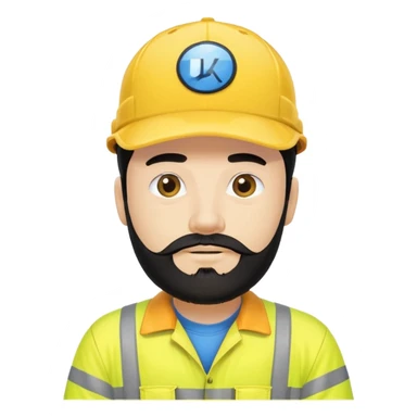 Man in yellow hi vis overalls, with black hair and full beard, wearing blue baseball cap saying UKPN sticker