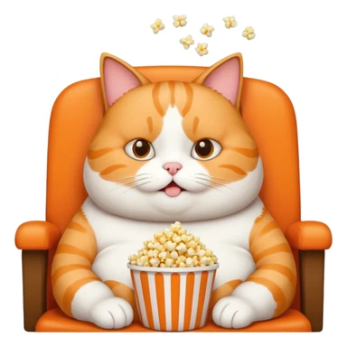 Fat cat with popcorn watching a movie sticker