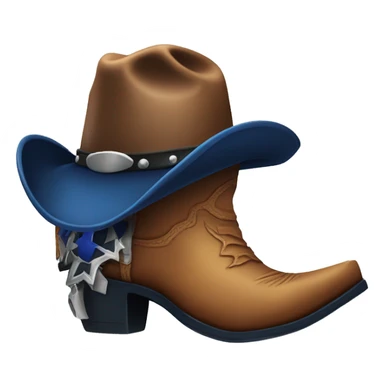 Rustic cowboy boot with spur and a dark blue cowboy hat on top sticker