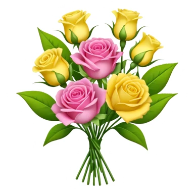 A mixed bouquet of four flowers, including pink roses and yellow lisianthus. sticker