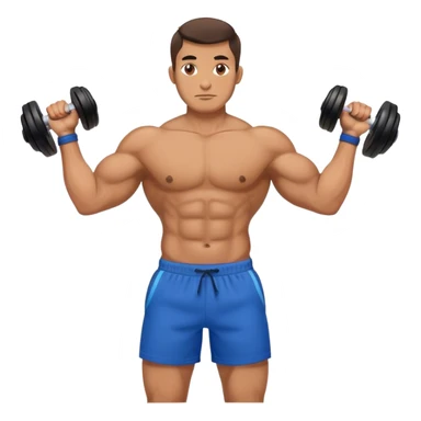 strong man with blue shorts holding kettlebell sticker