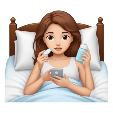 White Girl with Brown hair having skincare on, laying In bed using phone  sticker