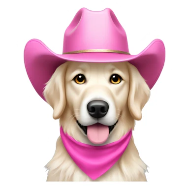 White golden retriever wearing pink cowboy hat sticker
