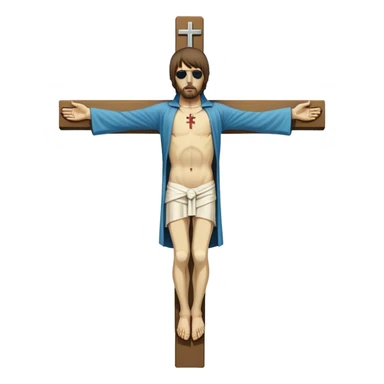 Crucified Liam Gallagher in the style of Jesus full body on cross in mid clothing sticker