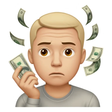 frustrated man thinking about money sticker
