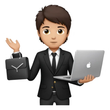 a tan boy with messy dark brown hair. Wearing a blazer and carrying a lapotop. watch on wrist sticker