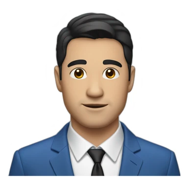A 30-year-old man, wearing a blue suit, short black hair, black eyes, and two cheeks.  sticker