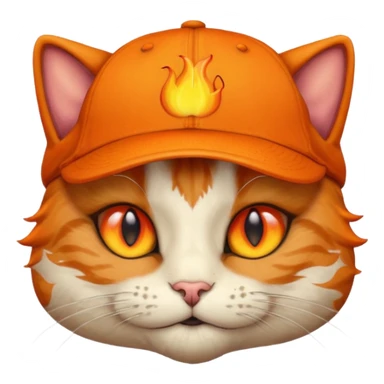 Cat with the flames in his eyes with a orange baseball hat on his head sticker