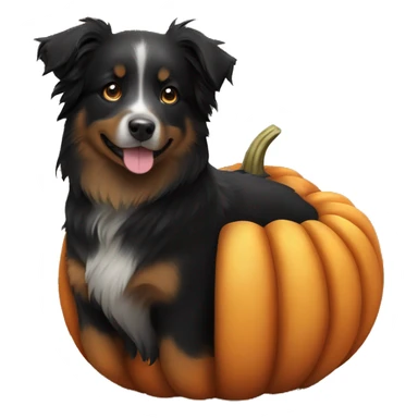 Small black australian shepherd dog in a pumpkin sticker