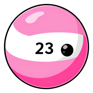 pink billiard ball with the number 23 inside a white circle sticker