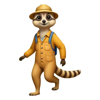 A Meerkat, dressed as a farmer, walking in the field with flowers and bushes surroundings and butterflies flying above  sticker