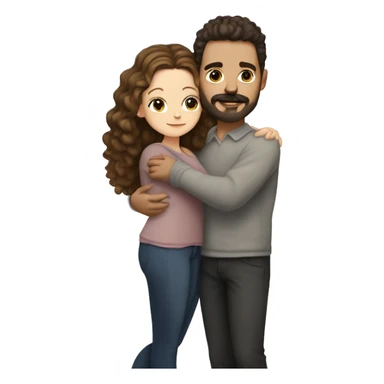 White girl with dark lash line and highlights in her hair, hugging a white guy with short dark brown curly hair and a mustache and face beard trimmed  sticker