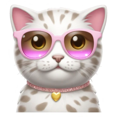 A cute cat, with brown/grey fur and a pink sunglass and cute nails in white sparkeles.  sticker