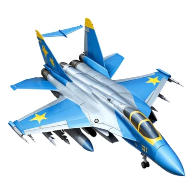 MiG-29 fighter jet with Ukrainian blue and yellow markings, military aircraft sticker