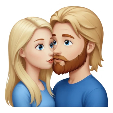 Long-pale-blonde hair, beautiful girl with blue eyes facing, kissing reddish-brown hair and beard boy blue eyed white guy sticker