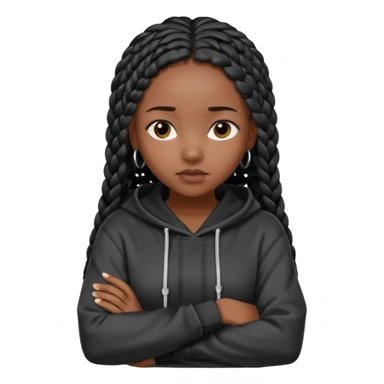 African American dark skin girl with long black box braids wearing a plain black hoodie  with arms folded sticker