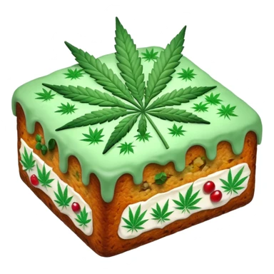 frosted fruit cake with cannabis leaf sticker