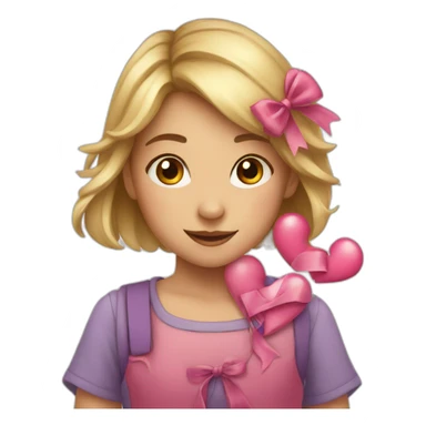 Girl with ribbon and hearts sticker