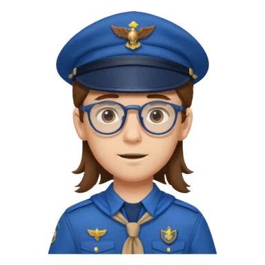 scout boy long hair spectacled blue uniform with cap very unique looking sticker