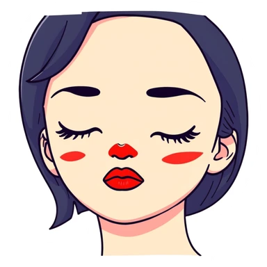 Cute girl with black hair and red lipstick kiss marks on her face sticker