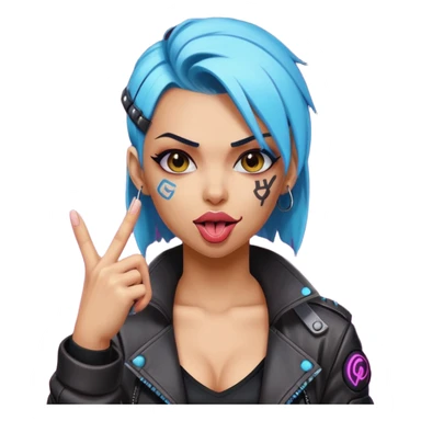 Woman with her tongue out in cyberpunk clothing and giving the middle finger. Looking naughty. sticker