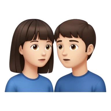 Brunette girl with bangs and brunette boy facing each other and communicating through brain telepathy sticker