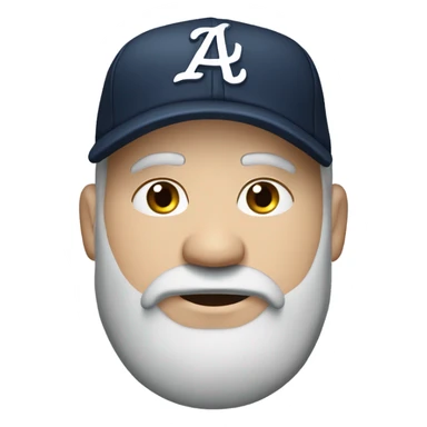 Fat bearded white man, greying beard,  hood, braves baseball cap, mouth agape, squinty eyes sticker