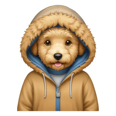Golden doodle wearing a hoodie sticker
