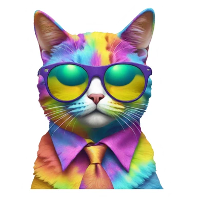 Psychedelic trippy tie die cat wearing sunglasses  sticker