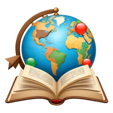 An icon featuring an open book with speech bubbles showing different alphabets—Latin, Cyrillic, Kanji. A globe and translation arrows symbolize global communication and language learning. Transparent background highlights cultural exchange and linguistic diversity. sticker