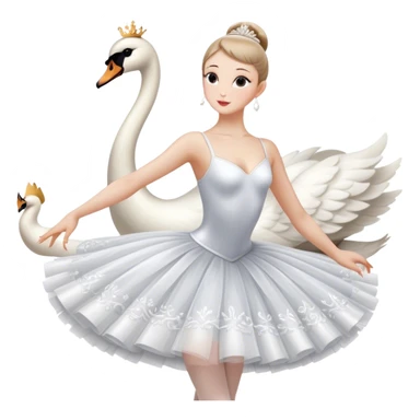 Icon for Ballet: a scene from Swan Lake, with a ballerina in a white tutu performing an elegant pose, surrounded by dramatic stage lighting and swan motifs. The icon should evoke the grandeur of the Bolshoi Theater stage. Transparent background. sticker