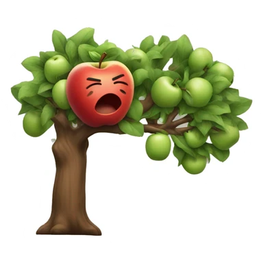 an apple punching a tree sticker