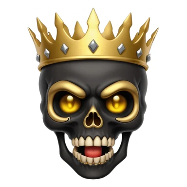 Demonic 3D skull holding its head in shock, mouth open, wearing a golden crown, dark horror vibe sticker